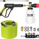 POHIR Pressure Washer Gun with Foam Cannon & 50ft Power Washer Hose, 3600PSI Pressure Washing Kit with 15" Extension Wand & 7 Nozzle Tips, 3/8'' Quick Connector & M22 15mm/14mm Fittings