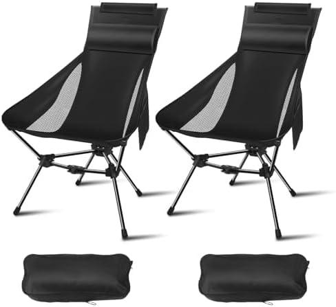 Camping Chairs, Portable Camping Chair with Headrest and Storage Bag-2pack