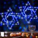 Meonum 2 Pack Hanukkah Decorations Window Lights, 8 Modes Blue White Chanukah LED Silhouette Lights Battery Operated with Timer for Jews Judaism Synagogue Passover Hanukkah Party Decor(Star of David)