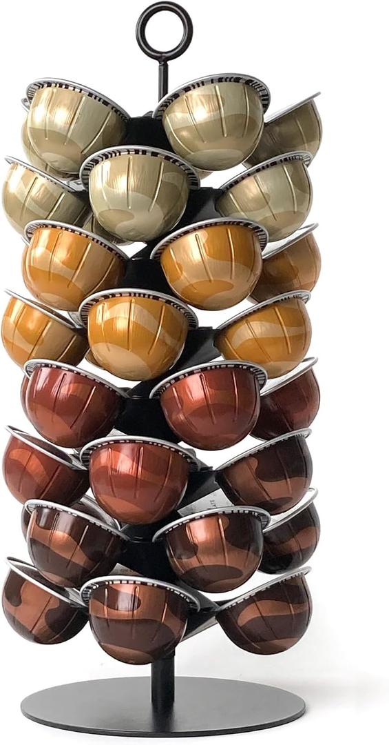 xympo Coffee Pod Carousel for Nespresso Vertuo Capsules, Holds 40 Pods, 360 Rotating Stand, Metal (Black)