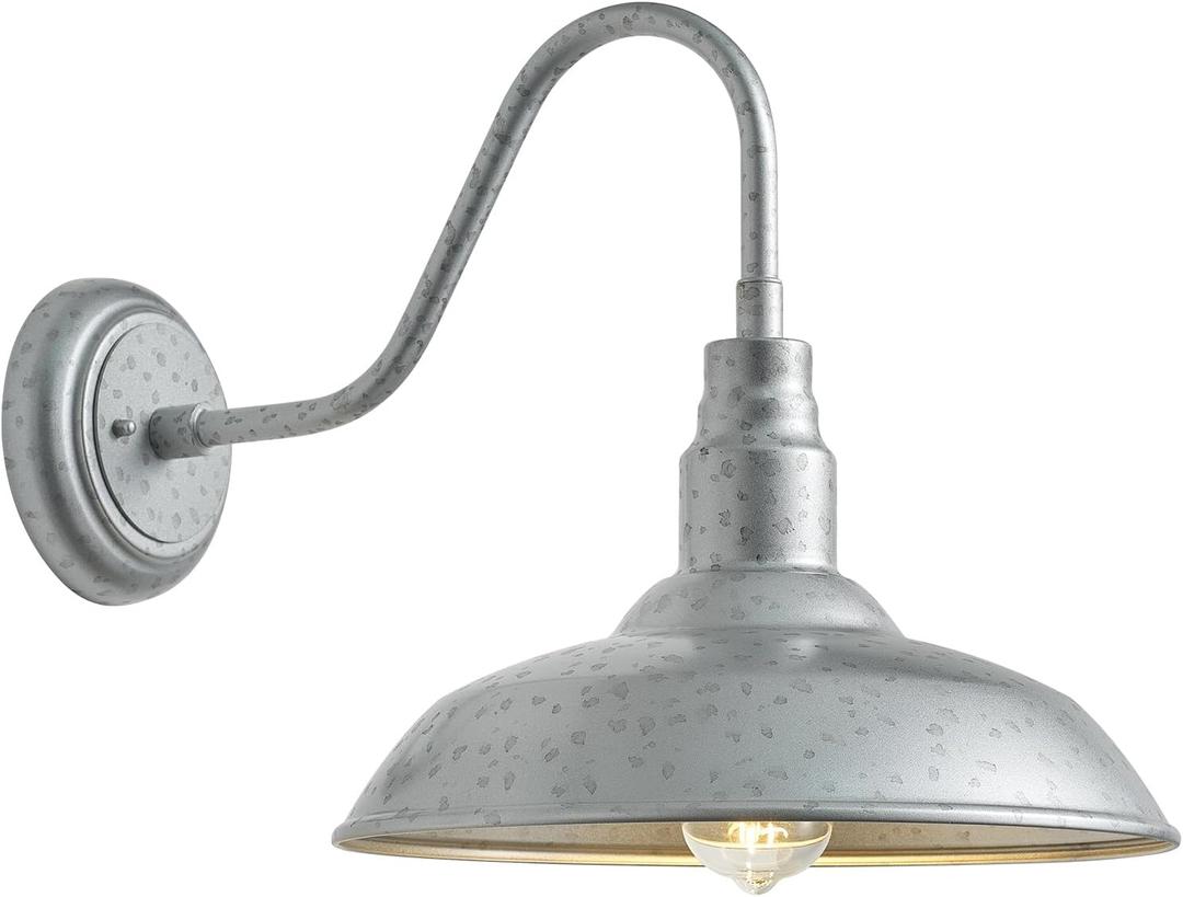 14in Outdoor Gooseneck Barn Lights for Patio, Galvanized Finish Exterior Farmhouse Wall Light Fixtures, Barn Style Porch Wall Sconce for Garage, Front Door