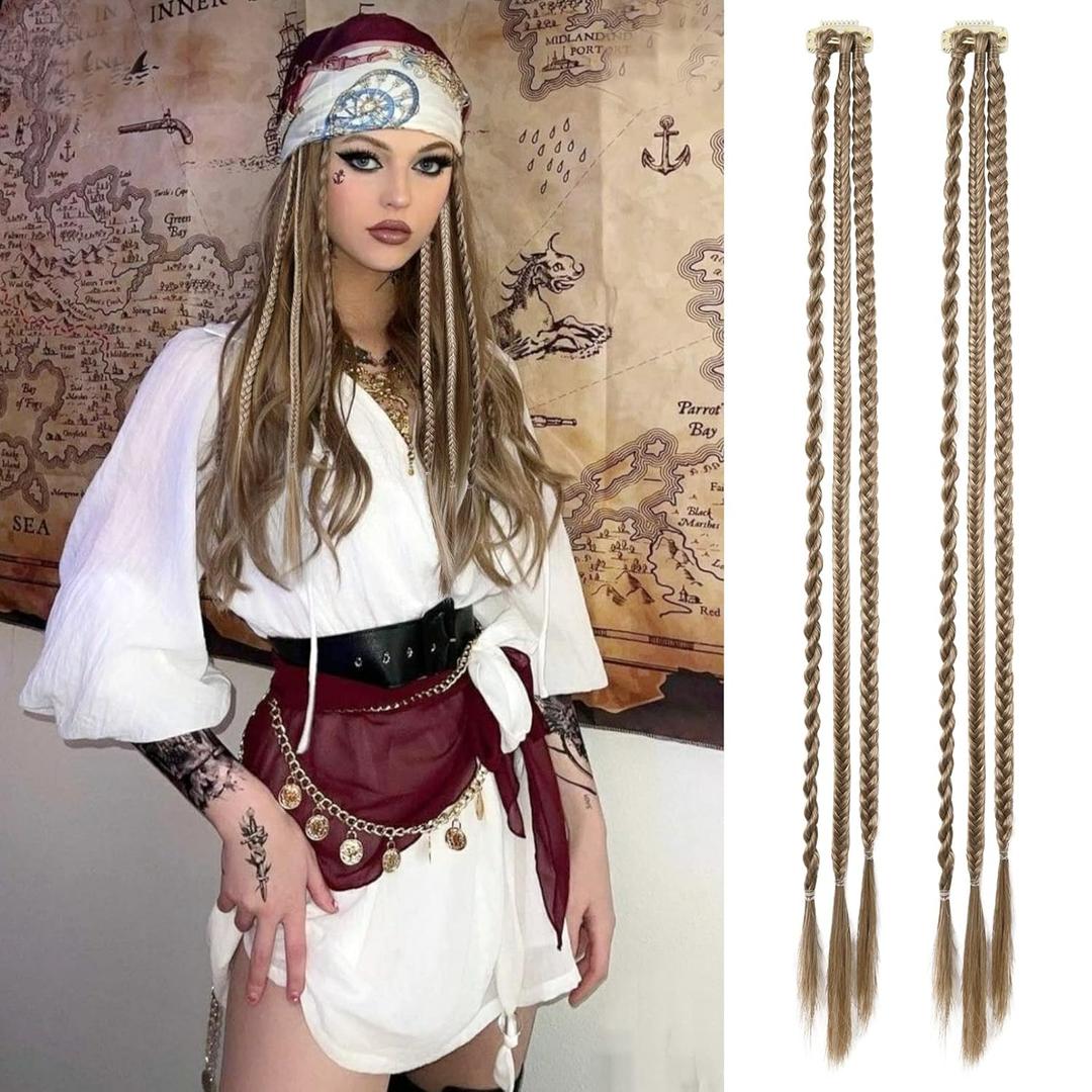 REECHO Clip in Hair Extensions - 6 PCS Baby Braids, 22" Long Natural Soft Synthetic Hairpieces (Dark Blonde) for Summer and Party