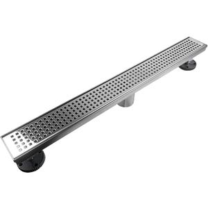Neodrain Chrome 24-Inch Linear Shower Drain with Removable Quadrato Pattern Grate, Polished 304 Stainless Steel Rectangular Shower Floor Drain,with Leveling Feet, Hair Strainer