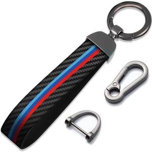 1Pack Car Keychain M 3 Color Stripe Leather with Zinc Alloy Keyring for BMW M M4 M3 M2 M5 M6 X3 X5 X7 X1 Universal Accessories Portable Fashion Sports Key Chain Lanyard for Men Women Gift