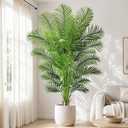 Artificial Palm Tree 7ft Tall Fake Palm Tree Indoor Decor with 18 Leaves and Real Bark Design Faux Tropical Areca Palm Silk Floor Plant in Pot for Home Office Living Room Bedroom Decor 1pcs