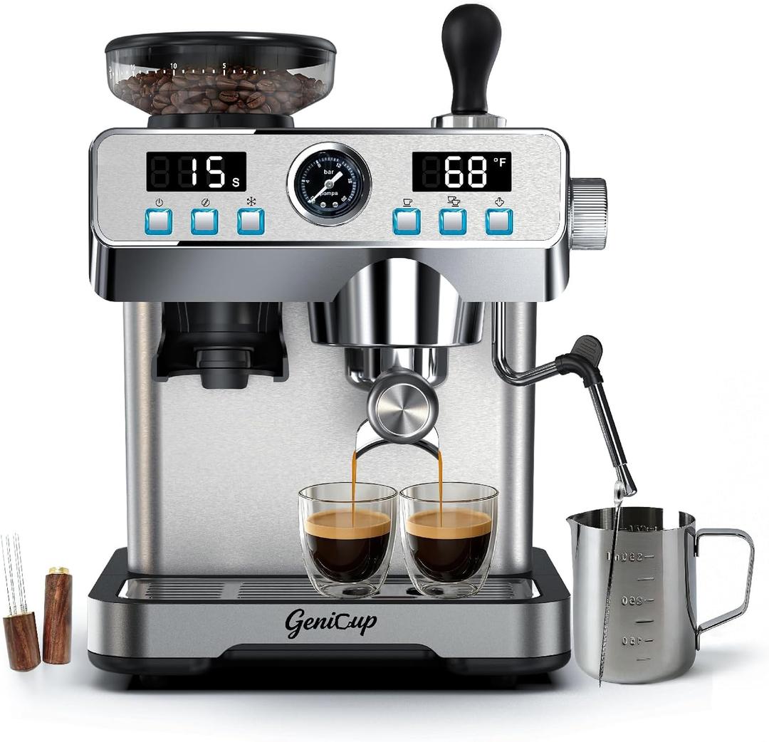 Espresso Machine with Grinder 20 Bar Professional Expresso Coffee Machines for Home Customizable 194-203 Temp Control Espresso Maker with 68oz Water Tank All-in-One Coffee Maker Cold Brew