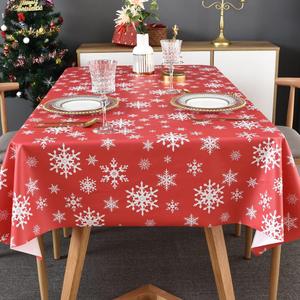 TruDelve Plastic Christmas Tablecloth Rectangle Red Vinyl Christmas Table Cloth Oblong Xmas Table Cover with Snowflake for Party (54'' x 108'', Snowflake)