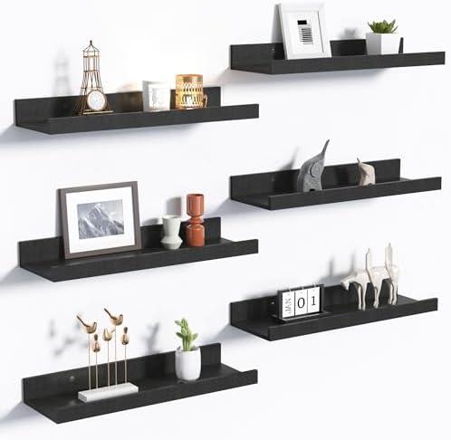 upsimples Floating Shelves for Wall, Wall Shelves for Decor Storage Set of 6, Wall Mounted Wood Shelf for Bedroom, Living Room, Bathroom, Kitchen, Picture Ledge Shelf, Black upsimples Floating Shelves for Wall, Wall Shelves for Decor Storage Set of 6, Wall Mounted Wood Shelf for Bedroom, Living Room, Bathroom, Kitchen, Picture Ledge Shelf, Black