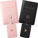 2 Set Passport Covers Holder and Luggage Tags Leather Travel Passport Wallets Holder Luggage Tags for Mr and Mrs Gift(Pink, Black)