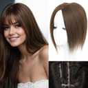 Rootoo Hair Toppers for Women Real Human Hair, 12 Inch Realistic Biological Scalp Topper Hair Pieces for Women with Thinning Crown with Middle Part Clip in Bangs Big Base 360 Cover (Medium Brown)