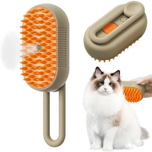 Steam Cat Brush, Pet Hair Removal Comb with Water Tank, 3-in-1 Steam Brush for Cats, Cat Care Brush, Pet Hair Removal Comb for Cats and Dogs (Khaki Colour)
