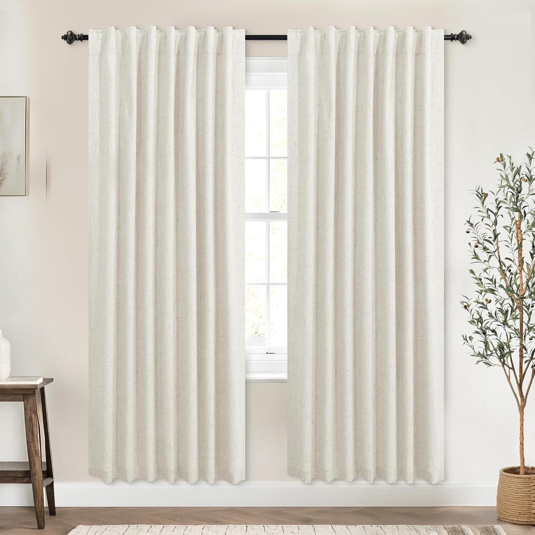 KOUFALL Thermal Curtains for Winter Living Room,Insulated 78 Inch Curtains by Size Not Cover Heat Vent Linen Blackout Insulating Curtains to Keep Cold Weather Out (52"W x 78"L (Pack of 2), Cream Beige)