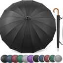 G4Free 54 Inch Large Windproof Umbrella for 2 Persons, 16 Ribs Auto Open Classic Wooden J Handle Cane Stick Golf Rain Umbrellas for Men Women Travel 120cm (Black)
