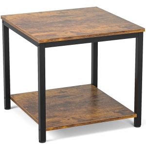 Homieasy Side Table 20 Inch Square, 2-Tier Coffee Tea End Table Nightstands for Sofa Couch Bed, Metal Wood Accent Modern Simple Industrial Style Side Table for Living Room Bedroom, Rustic Brown