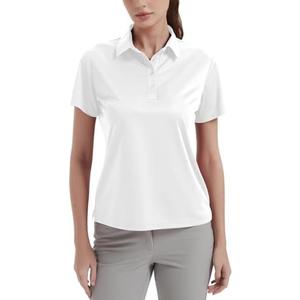 Women's Polo Shirts UPF 50+ Casual Work Quick Dry 4 Buttons Short Sleeve Collared Golf Shirt (White,Medium)