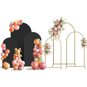 Arch Backdrop Stand and Cover Set, 3 Metal Balloon Arch Backdrop 7.2ft 6.6ft 6ft, Gold Arched Stand Frame for Wedding, Parties,Birthday, Backdrop Decorations (Black,7.2ft+6.6ft+6ft)