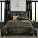 Stratford Park Geometric Black and Gold Comforter Set Queen Size, 9 Piece Jacquard Bedding Set, Ultra-Soft, Matching Shams, Bedskirt, Decorative Pillows, Curtains