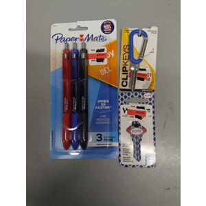 Set Of 3 ( 3 Pens 0.7 mm Gel + Hillman Clip KEY-66-KW1-ASST + Hillman Group Rsc WACKEY-68-SC1-HOME-RWB )