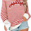 ASTANFY Jolly Sweatshirt Christmas Sequins Sweatshirts Women Glitter Patch Crewneck Sweater Xmas Long Sleeve Pullover (Red Stripe)