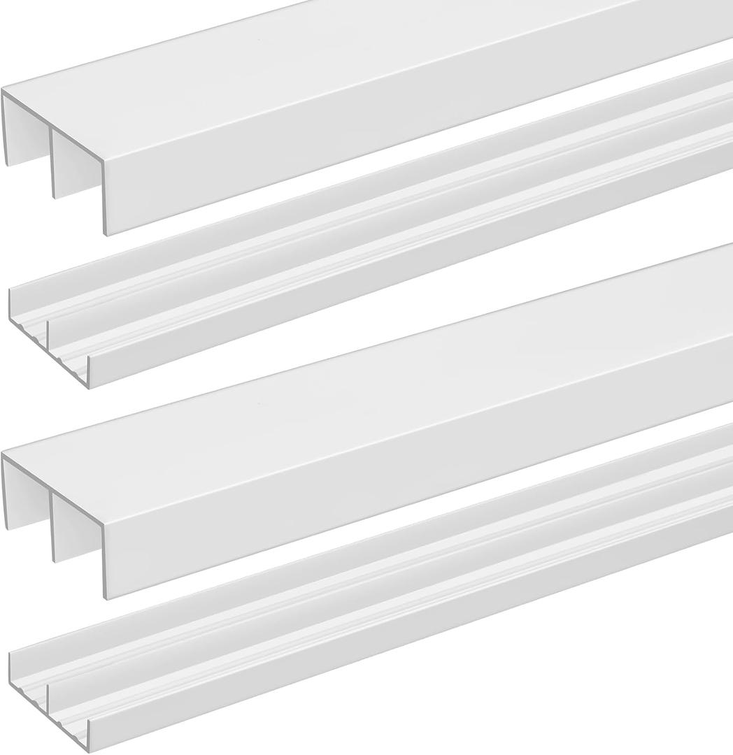 Landical 2 Set 4ft White Plastic Sliding Door Track Set for 3/4" Thick Panels Closet Glass Doors Include 2 Pcs Top Bottom Sliding Cabinet Track for Cabinet Window