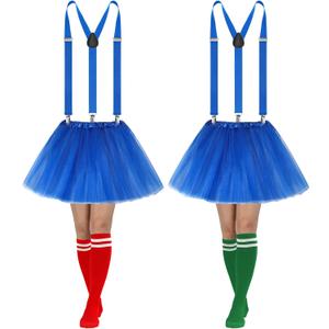 Sintege 2 Set Women Tutu Costume 5 Layered Tulle Skirt Tutu Y Back Suspender Knee High Sock for Halloween Party Cosplay
