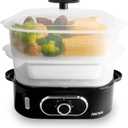 AROMA Double Food Steamer Basket and Electric Rice Steamer with Easy-Read Water Level and Timer