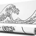 Ovenbird Gaming Mouse Pad with Stitched Edges, Japanese Wave White Extended XL Mousepad with Anti-Slip Base, Cool Large Mouse Pad for Desk, 31.5 x 11.8 in, White