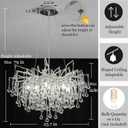 Modern Crystal Raindrop Chandelier, Silver Round Art Deco Tree Branch Lighting Fixture for Dining Room Living Room Foyer 8 Lights D23.7''