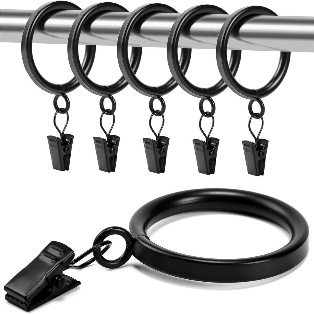 Curtain Rings with Clips - Set of 42, Interior Diameter 1.5inch,Fits Up to 1.2Inch Rod (Black-42pcs) Curtain Rings with Clips - Set of 42, Interior Diameter 1.5inch,Fits Up to 1.2Inch Rod (Black-42pcs)