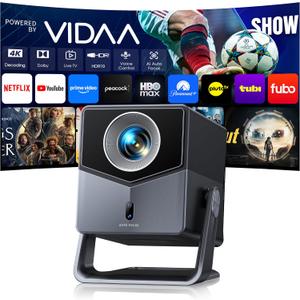 Smart Projector 4K [VIDAA Live TV & 36W Dolby & Voice Control] with WiFi6 and Bluetooth, Short Throw Projector Compatible with Netflix, Al Auto Focus, HDR10, Home Theater Proyector for Outdoor Movies