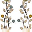 Wall Sconces Candle Holder Set of 2, Antique White Leaf and Flower Branch Wall Mount Hanging Metal Wall Candle Holder Candle Sconce for Living Room Dining Room (Vintage Color-4)