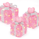 Otoolling 8 Mode 3 Packs Pink Valentines Decorations LED Light Up Valentines Lighted Gift Boxes with Pink Bowknot Present Boxes USB Powered for Room Photo Home Party Decor Indoor Outdoor Holiday