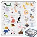 Baby Play Mat，Thick Soft 47" X 47" Playpen mat, Non-Slip and Machine Washable Baby Play Mats for Floor，Crawling Mat for Babies, Toddlers & Infants to Play and Learn (Animal Alphabet-A)
