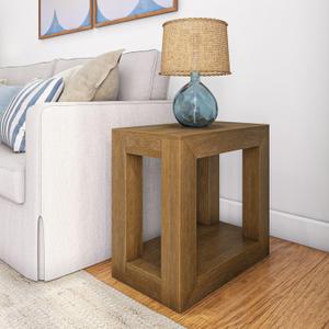 Plank+Beam Modern Rectangular Side Table with Shelf, 25", Solid Wood Narrow End Table for Living Room with Storage, Compact Bedside Table for Small Spaces, Pecan Wirebrush