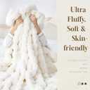 OMERAI Faux Fur Throw Blanket for Couch, Soft Fleece Blanket Queen Size, Warm Bubble Fuzzy Throw Blankets for Bed, Cozy Plush Reversible Beige Blanket, Luxury Decorative Blankets, 90x90