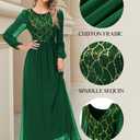 Women's Sequin Evening Dresses Long Sleeves Crewneck Floor Length Chiffon Formal Ball Gowns Dress (XL)