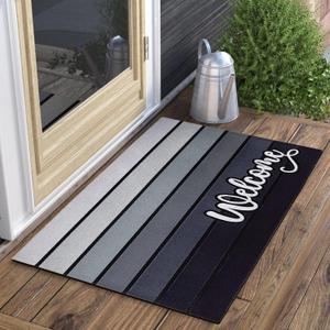 Bulijojo Grey Entrance Door Mat Large 17 x 30 Inch Entry Way Doormat Front Door Rug Outdoor Heavy Duty Welcome Mat, Non Slip Rubber Back Low Profile (1'5" x 2'6" (Rectangular))