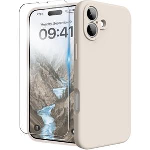 For iPhone 16 Plus Case, Liquid Silicone Case with Camera Protection Soft Gel Rubber Cover with Microfiber Lining Shockproof Protective Phone Case for iPhone 16 Plus 6.7", Stone