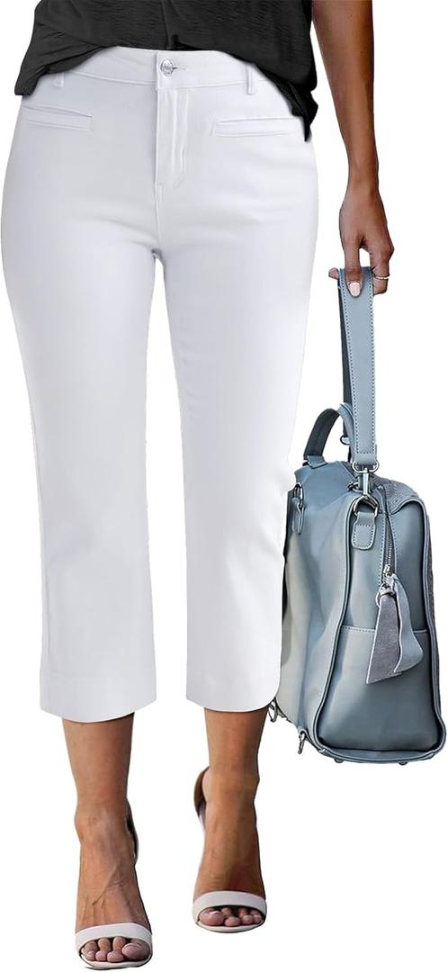 luvamia Capri Jeans for Women High Waisted Slim Straight Stretchy Denim Capris Pants Welt Pockets Casual Cropped Jeans (Large, White)