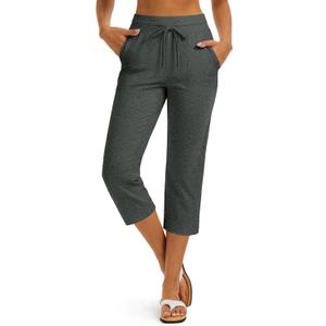 MAGCOMSEN Cotton Capri Pants for Women Yoga Capris with Pockets High Waist Straight Leg Casual Workout Summer Sweatpants, 2XL