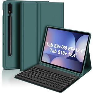 GOKOCO for Samsung Galaxy Tab S10+/S9 +/S9 FE+ 12.4 inch Keyboard Case with S Pen Holder,S10 Plus/S9 Plus/S9 FE Plus Detachable Wireless Bluetooth Keyboard with Auto Sleep/Weak-Pine Green