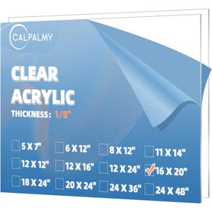 CALPALMY (2 Pack) 1/8" Thick Clear Acrylic Sheets - 16"x20" Pre-Cut Plexiglass Sheets for Craft Projects, Signs, Display Cases, Sneeze Guard and More - Cut with Engraver, Power Saw or Hand Tools