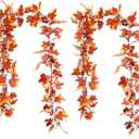 6ft Fall Maple Leaves Garland with eucalyptus leaves and ferns leaves, Autumn Harvest Garland for Thanksgiving, Halloween, Fireplace, Porch ,Mental and Indoor Outdoor Decoration (2pcs) (Yellow)