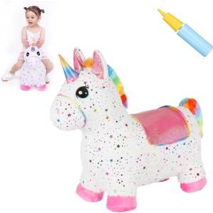 INPANY Unicorn Bouncy Horse Toys, Toddlers Girl Bouncing Animals, Inflatable Ultra Thick Plush Horse Hopper, Baby Ride-on Rubber Bouncer, Outdoor Indoor Cute Birthday Gift for 2 3 4 Year Old Girl Kid