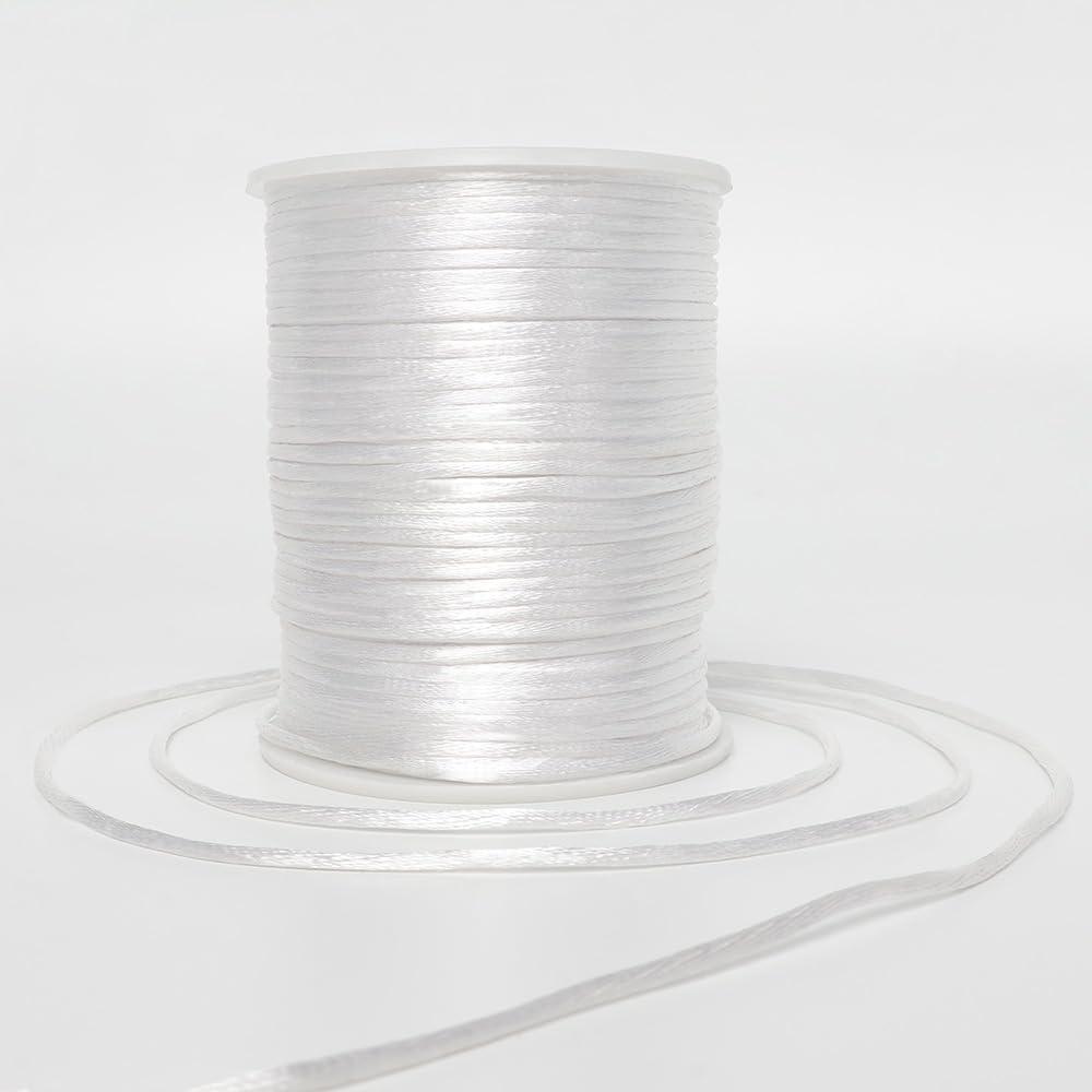 2 mm 330 Feet Satin Nylon Cord String for Jewelry Making Bracelet Necklaces Beading Thread Rattail Macrame Kumihimo Chinese Knot Craft (White)