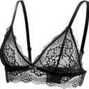 Lace Bralettes for Women No Underwire Sexy Triangle See Thru V Neck Unpadded Bra (Pack of 1 (Black))