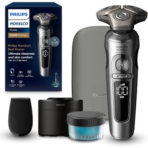 Philips Norelco S9000 Prestige Rechargeable Wet & Dry Electric Rotary Shaver with Precision Trimmer, Premium Case & Cleaning System, SP9841/84 (Gray)