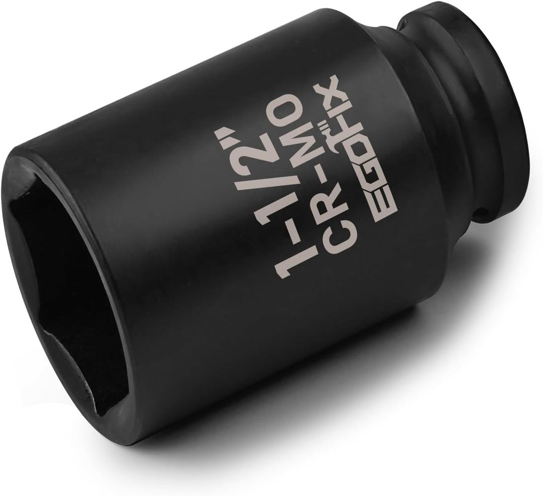 1/2" Drive Deep Impact Socket, 1-1/2 Inch SAE Socket, Heat-Treated CR-MO Anti-Rounding 6 Point for Easy Removal of Axle Nut