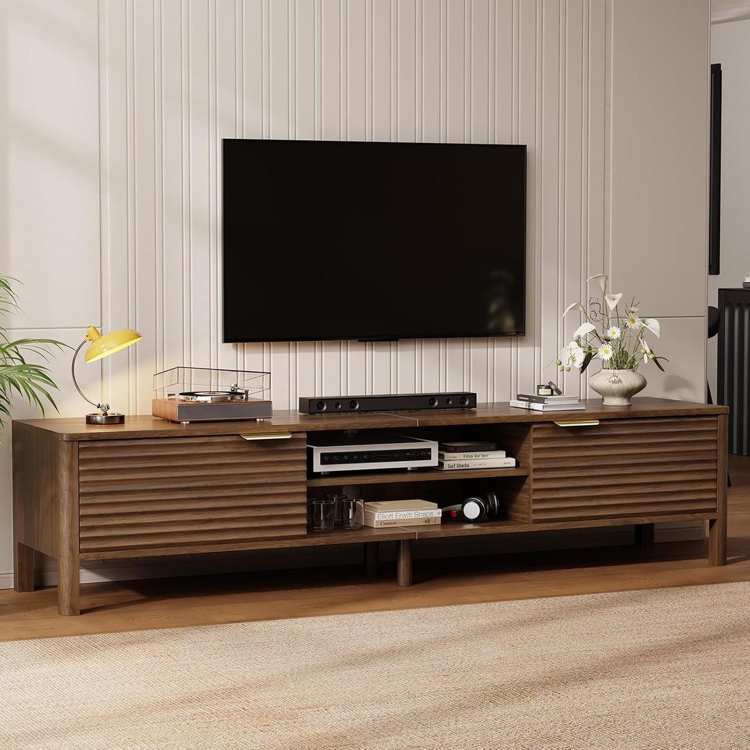 IKALIFE TV Stand for Living Room - up to 85 Inch TVs Mid Century Modern Entertainment Center with Storage and Adjustable Shelves, Media Console Table Walnut 80"