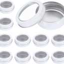 uxcell 2 Oz Tin Cans, 12 Pcs Aluminum Round Tins, Travel Sized Small Metal Tins Cosmetic Sample Containers with Clear Lid for Lotion Bars Beard Balms Candles, White